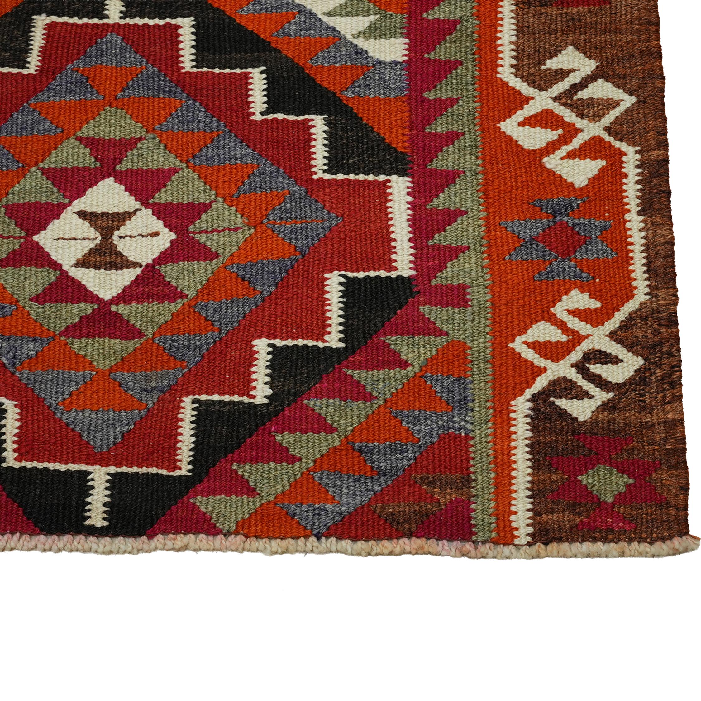 3x11 Handwoven Vintage Turkish Wool Kilim - Antique Oushak Design - Tribal Runner Carpet.
