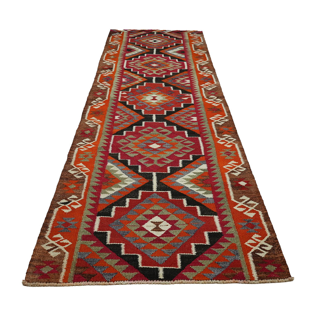 3x11 Handwoven Vintage Turkish Wool Kilim - Antique Oushak Design - Tribal Runner Carpet.