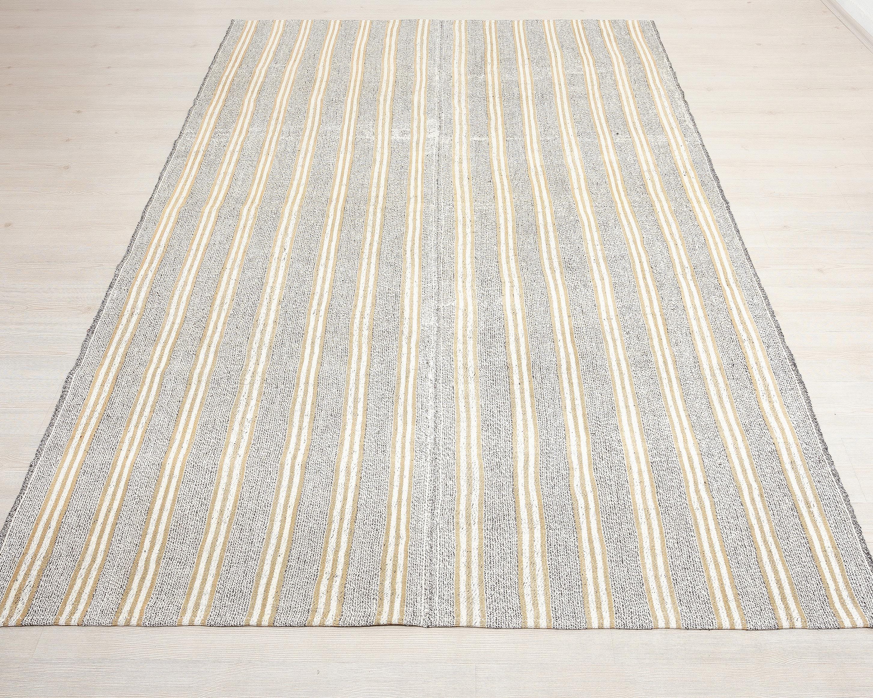 7 x 10 Handwoven Gray Wool Kilim Rugs.