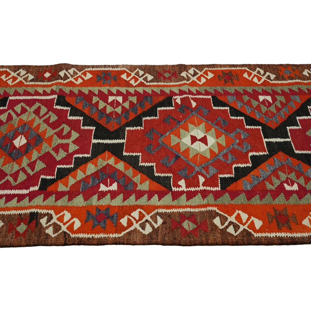 3x11 Handwoven Vintage Turkish Wool Kilim - Antique Oushak Design - Tribal Runner Carpet.