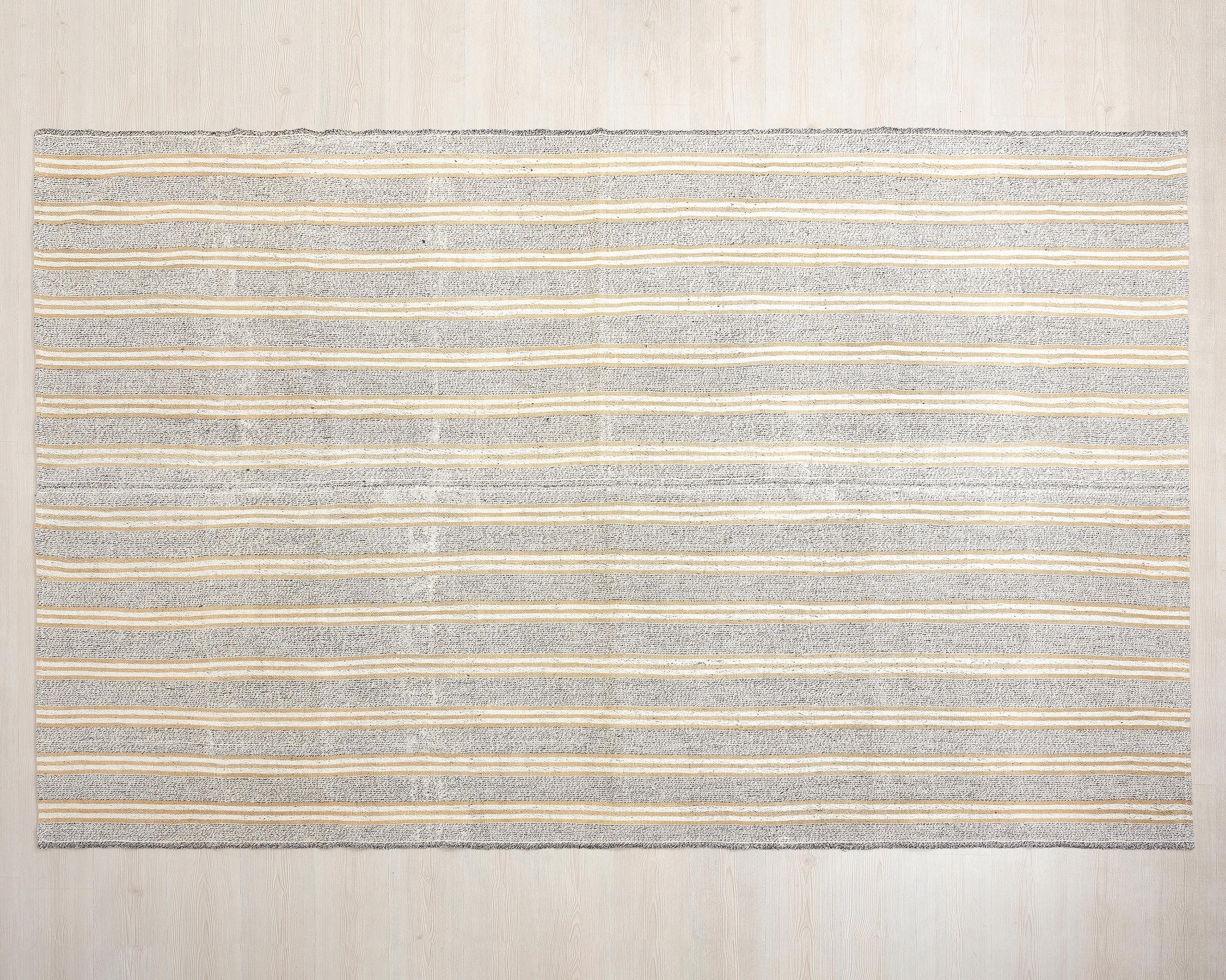 7 x 10 Handwoven Gray Wool Kilim Rugs.