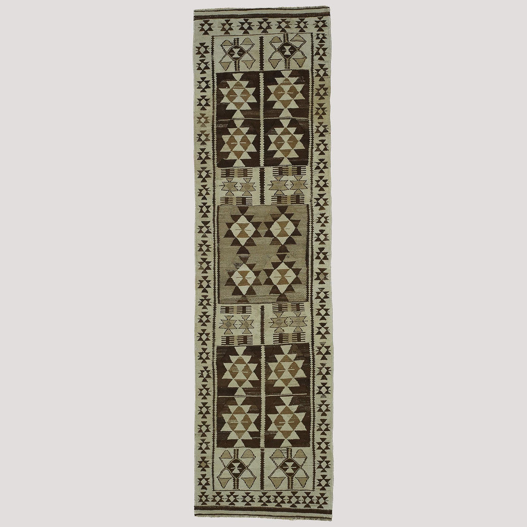 3x11 Beige Vintage Turkish Runner Rug | Antique Wool Runner for Farmhouse Entryway