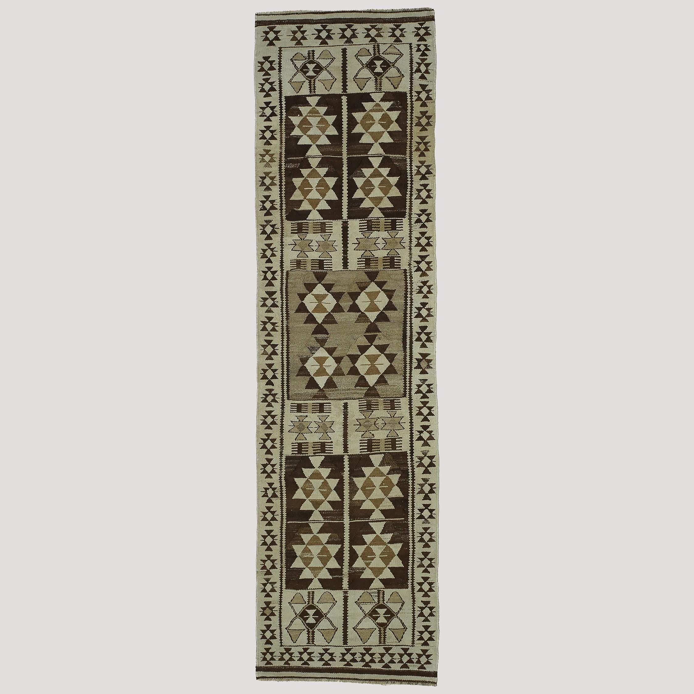 3x11 Beige Vintage Turkish Runner Rug | Antique Wool Runner for Farmhouse Entryway