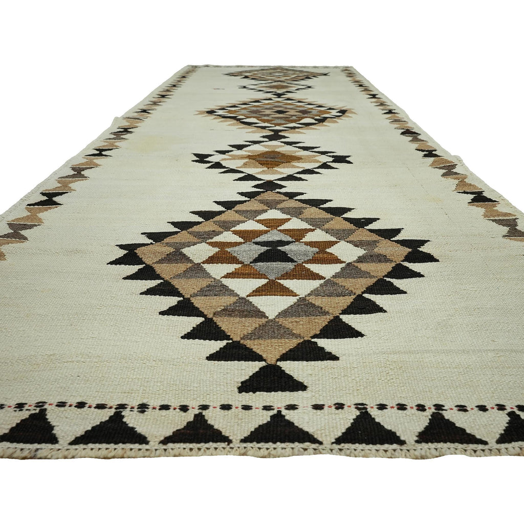 4x11 Handwoven Vintage Turkish Wool Kilim - Antique Oushak Design - Tribal Runner Carpet.