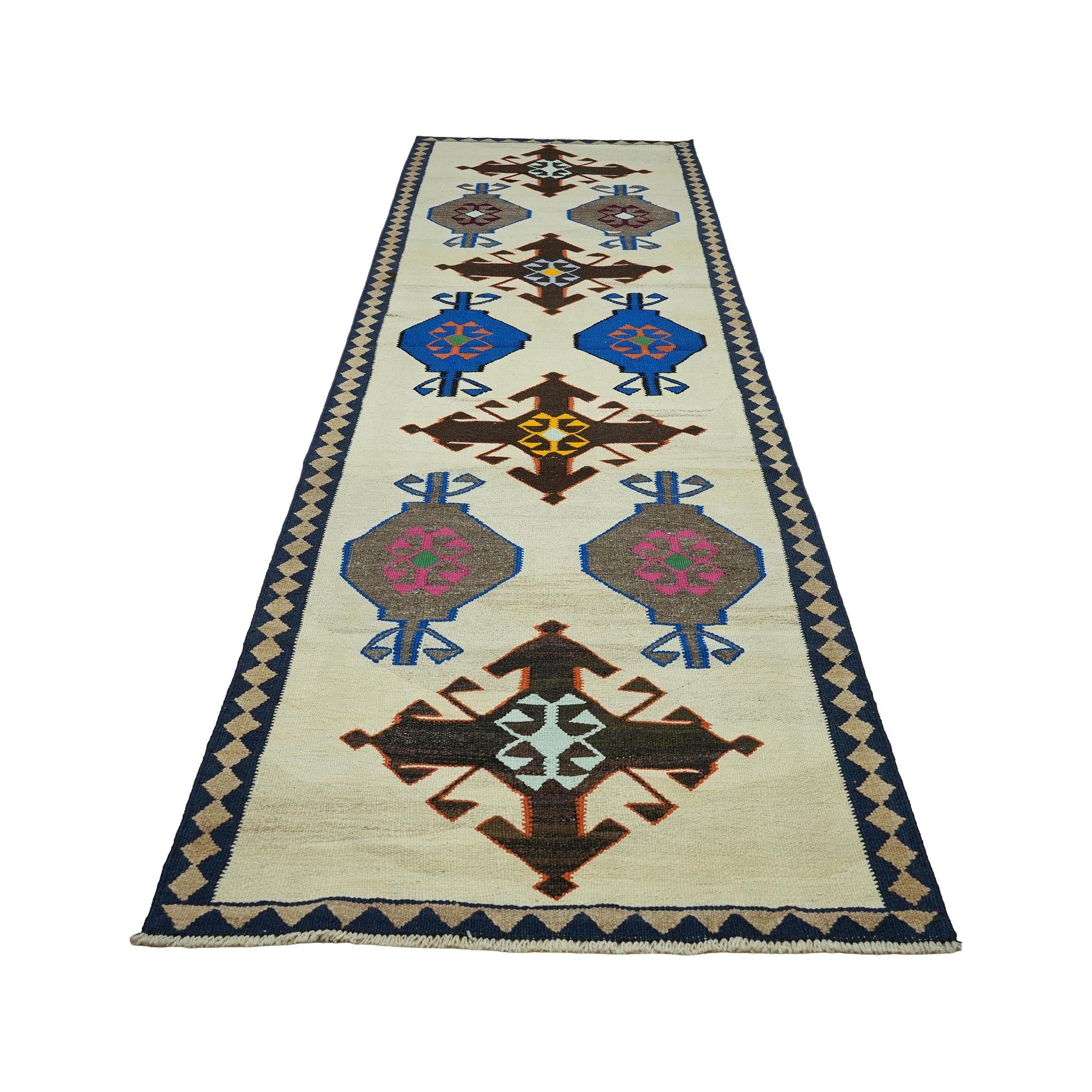 4x11 Handwoven Turkish Wool Kilim 3.7x11.2 Ft- Antique Oushak Design - Vintage Tribal Runner Carpet