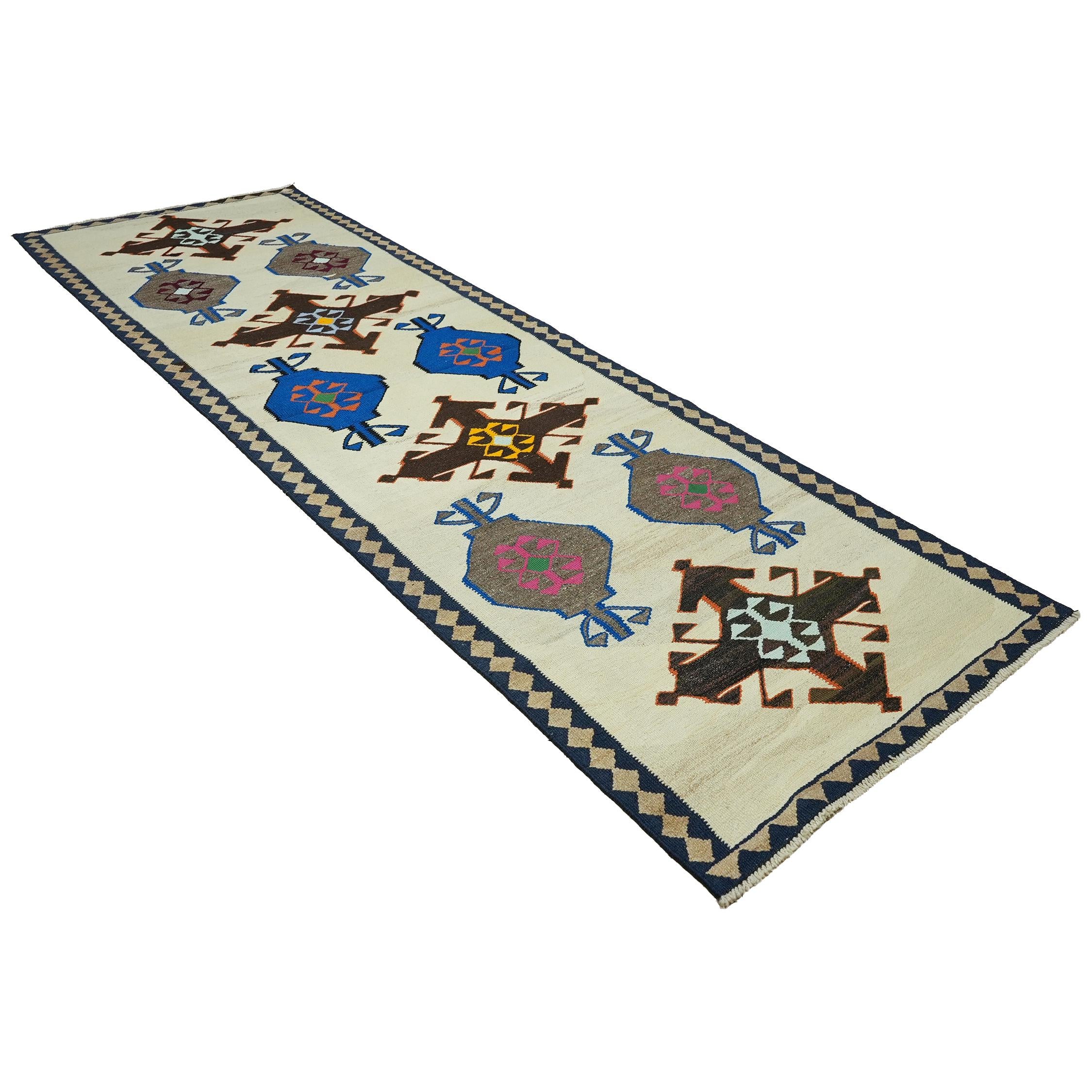 4x11 Handwoven Turkish Wool Kilim 3.7x11.2 Ft- Antique Oushak Design - Vintage Tribal Runner Carpet