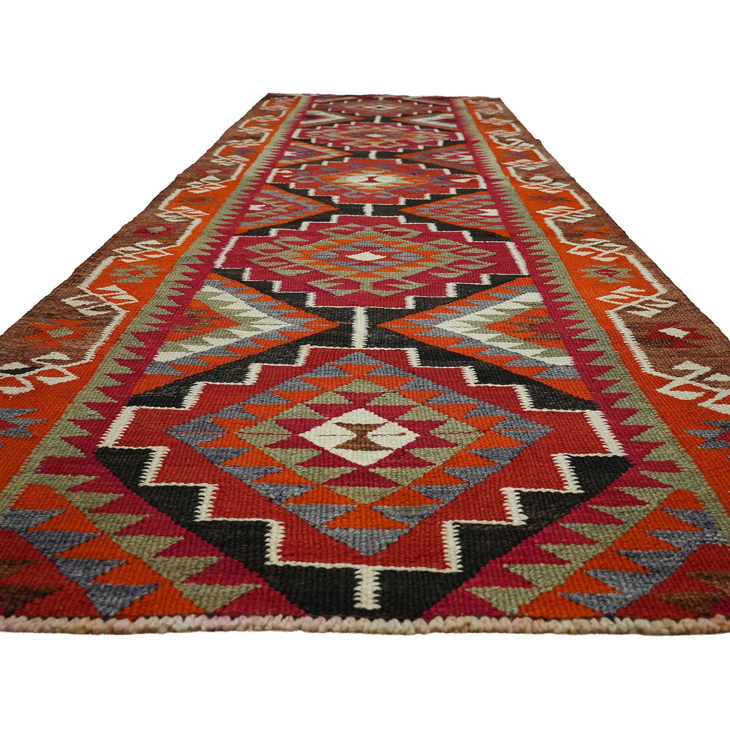 3x11 Handwoven Vintage Turkish Wool Kilim - Antique Oushak Design - Tribal Runner Carpet.