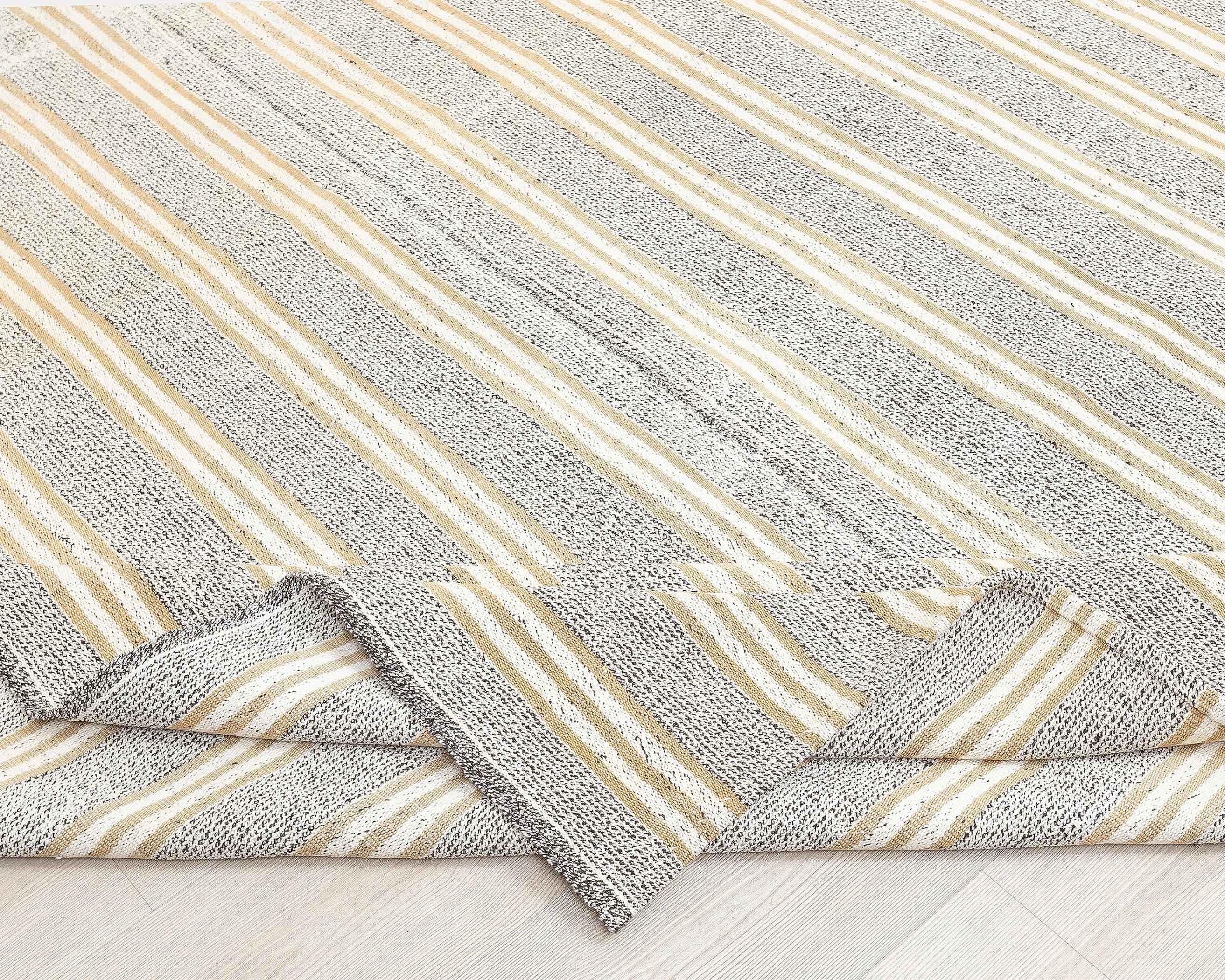 7 x 10 Handwoven Gray Wool Kilim Rugs.