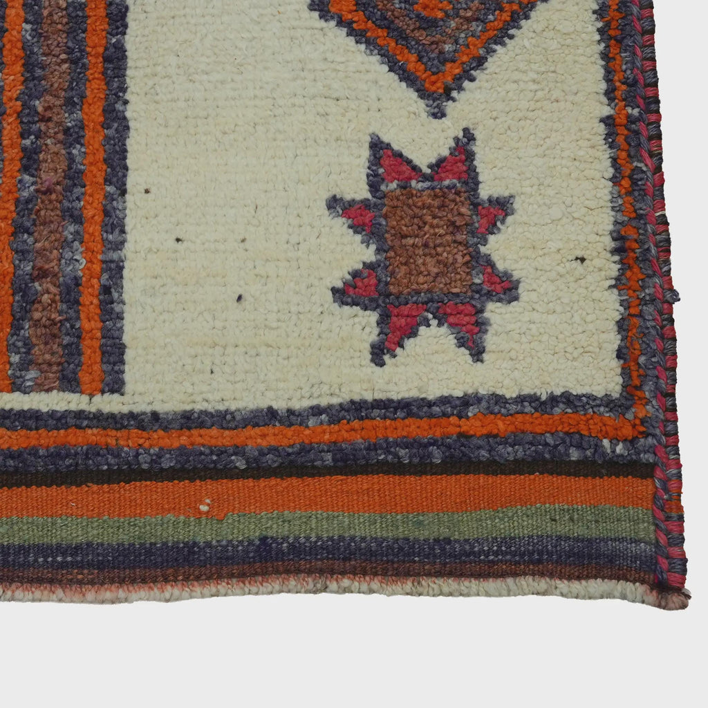 3x11 Handmade Turkish Wool Runner Rug - Cream Blue Orange Vintage Hallway Rug