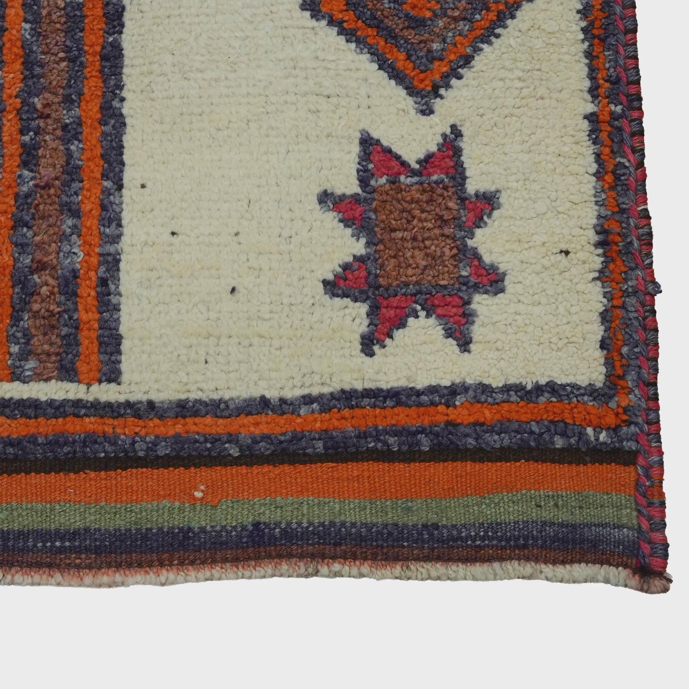 3x11 Handmade Turkish Wool Runner Rug - Cream Blue Orange Vintage Hallway Rug