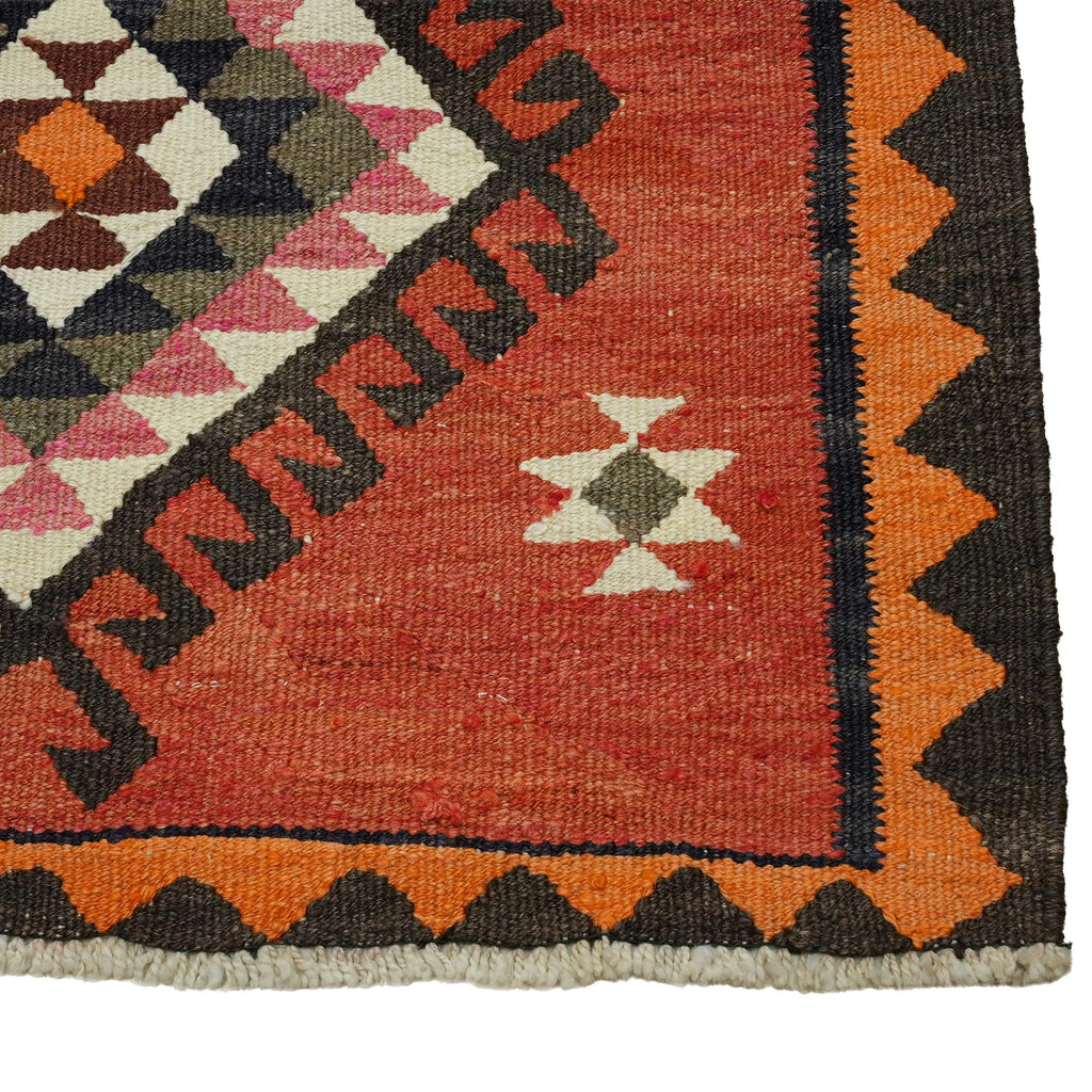 3x10 Rust Red Vintage Turkish Kilim Runner Rug - Handwoven Wool Geometric Tribal Hallway Rug