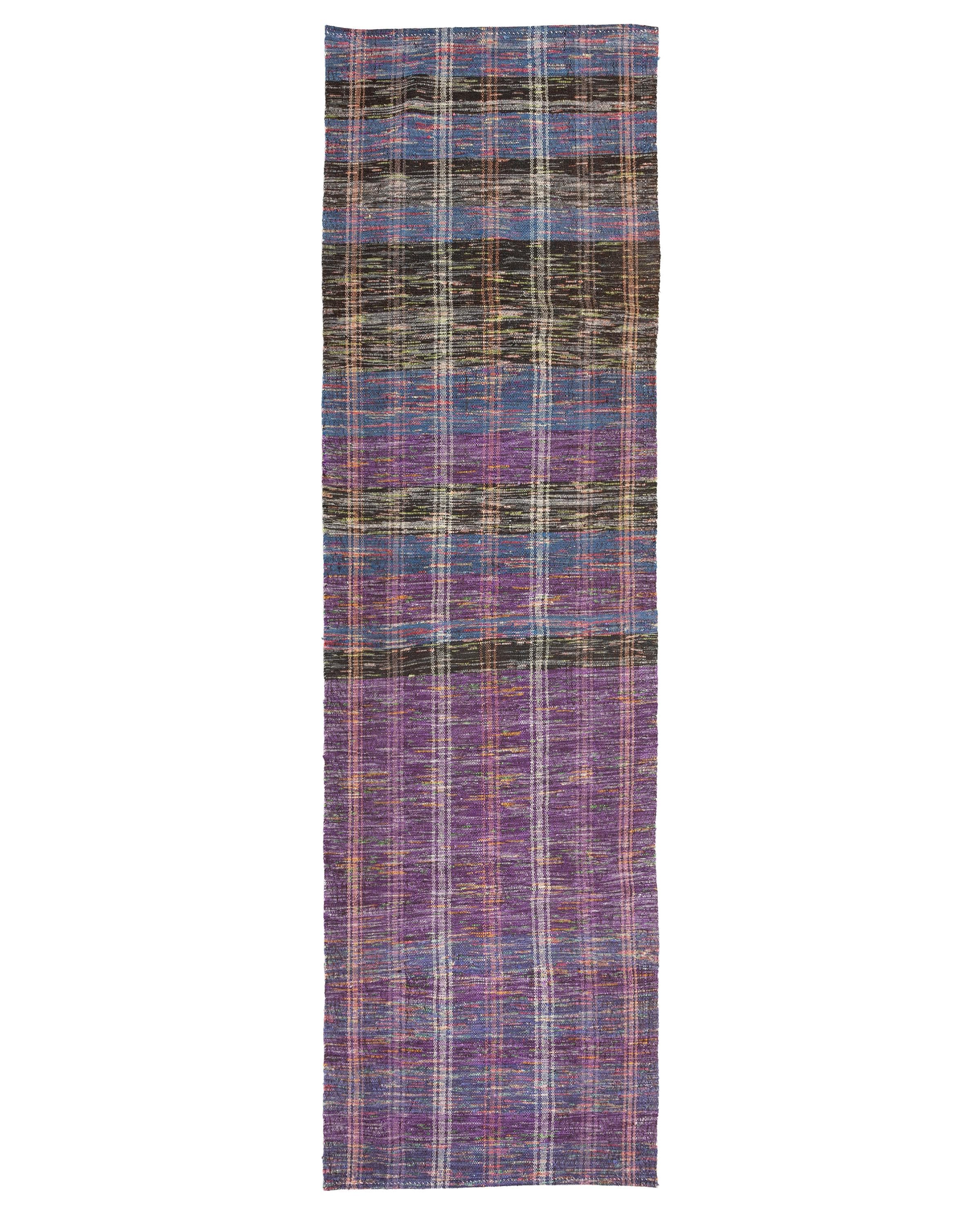 3x10 Handmade Turkish Wool Runner Rug - Purple Blue Vintage Kilim Hallway Rug