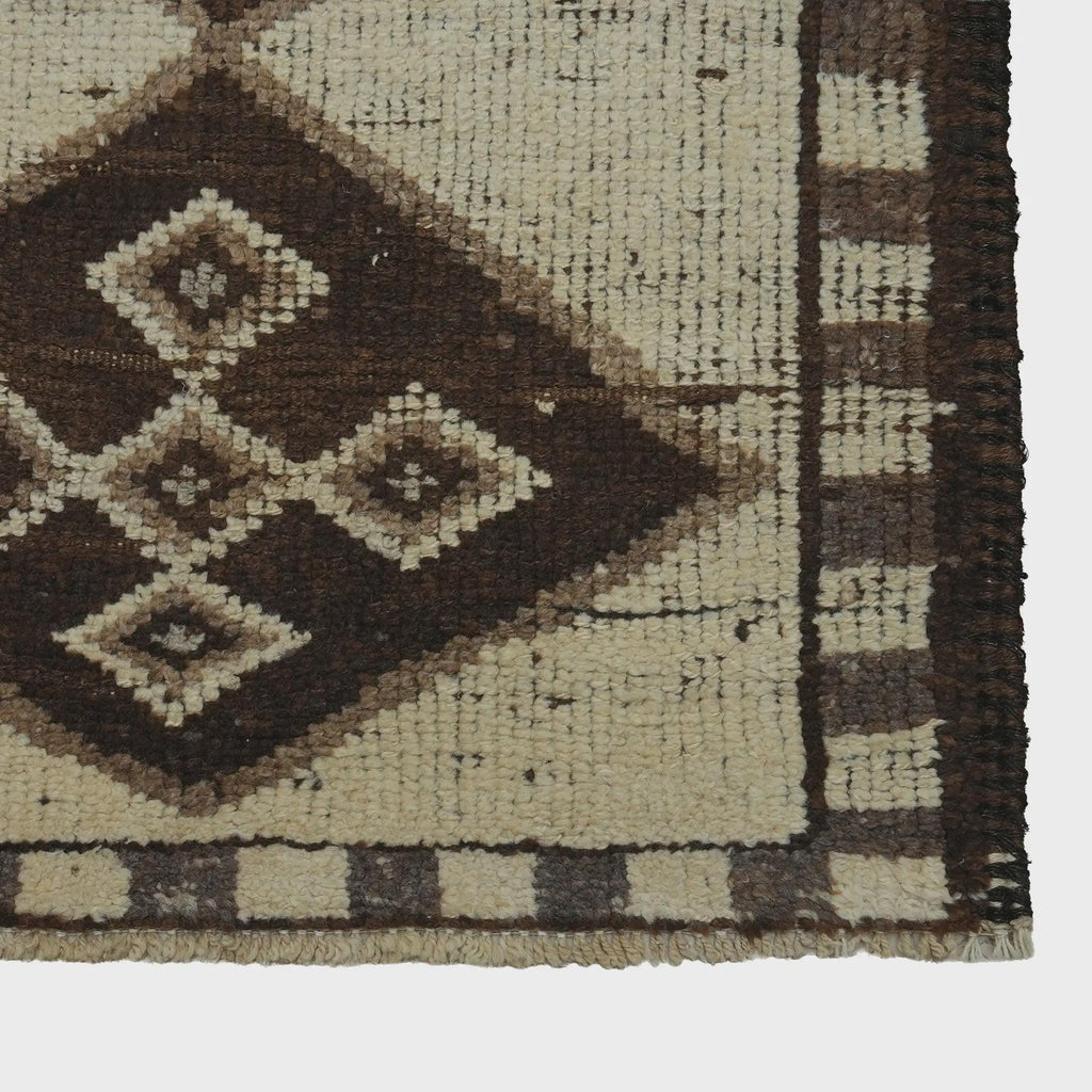 3x10 Handmade Turkish Wool Runner Rug - Brown Ivory Vintage Hallway Rug