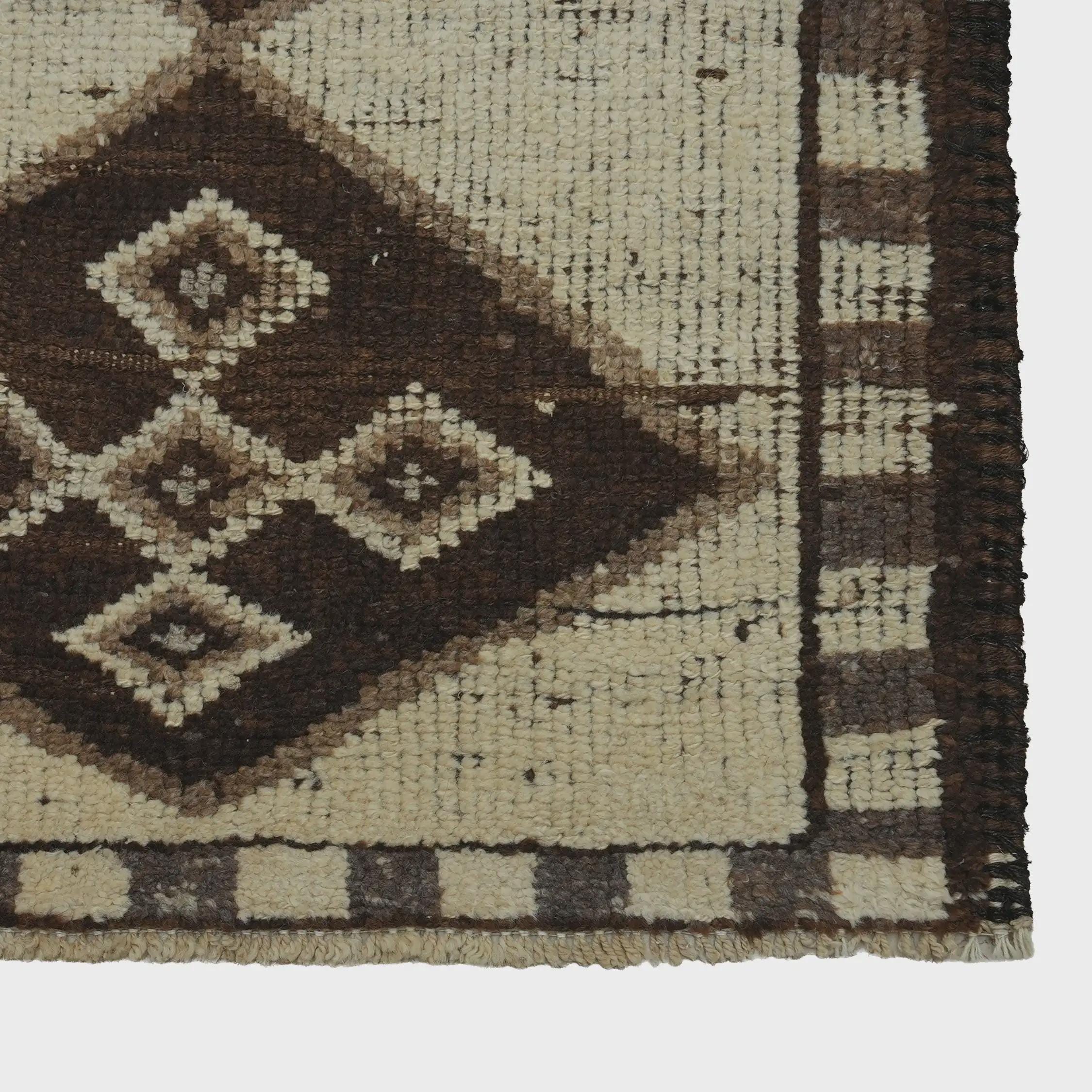 3x10 Handmade Turkish Wool Runner Rug - Brown Ivory Vintage Hallway Rug