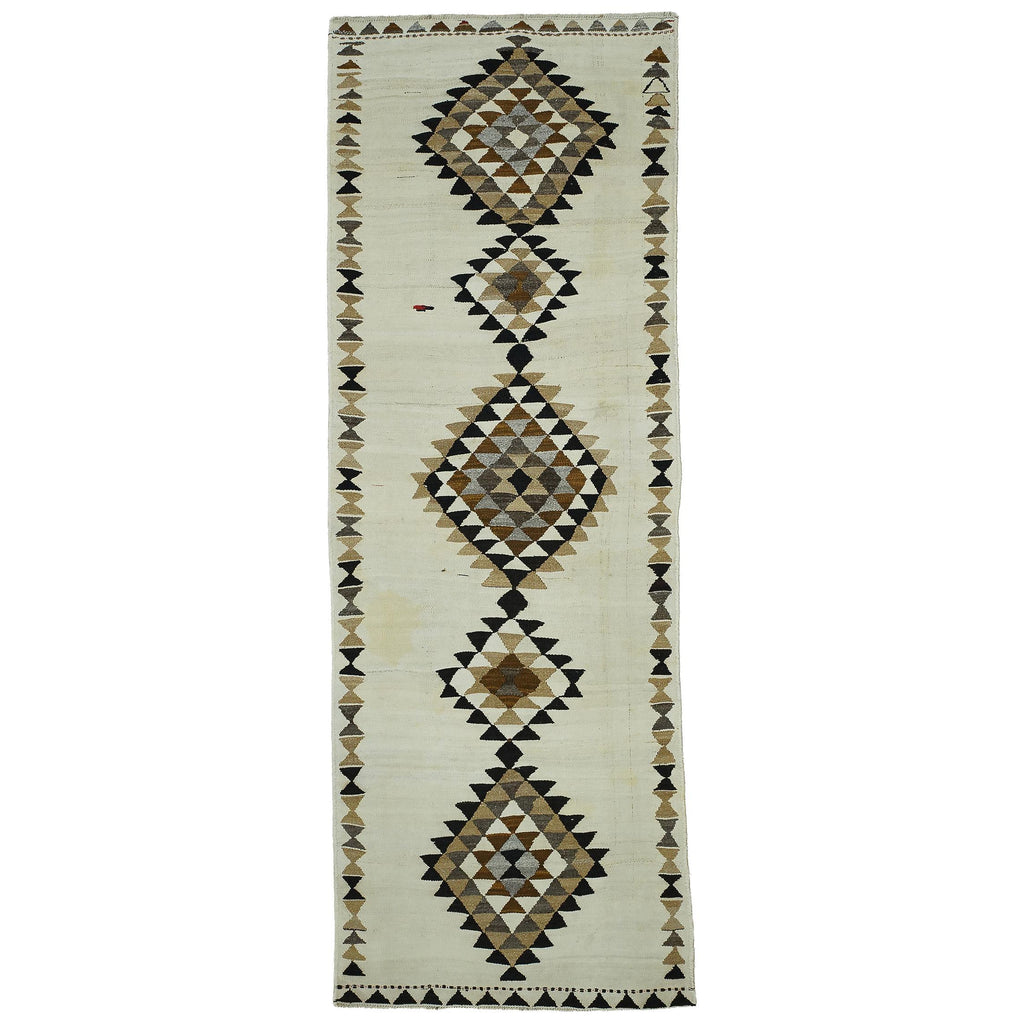 4x11 Handwoven Vintage Turkish Wool Kilim - Antique Oushak Design - Tribal Runner Carpet.