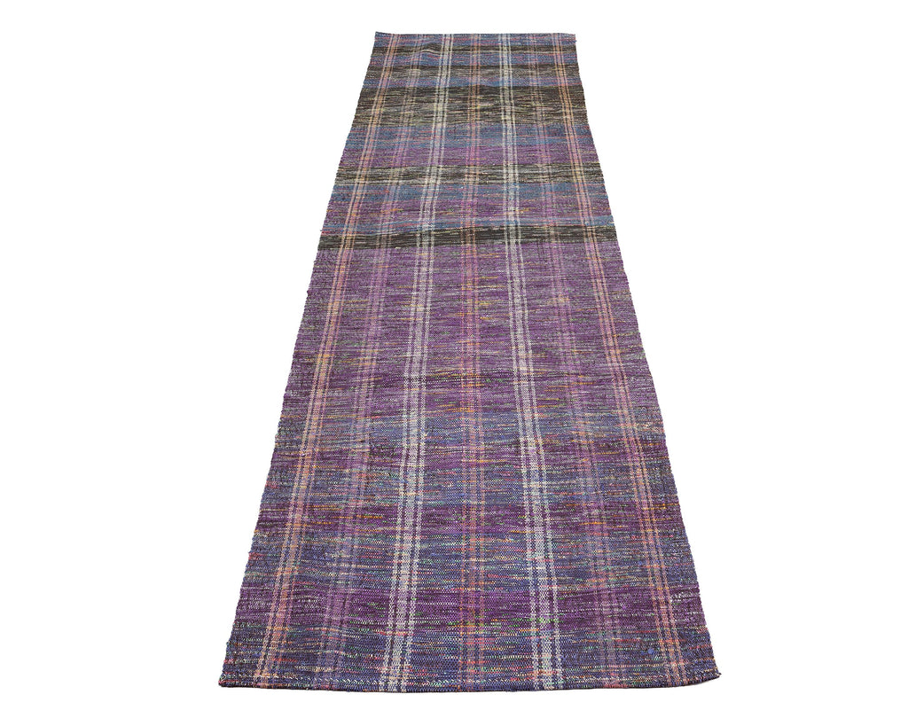3x10 Handmade Turkish Wool Runner Rug - Purple Blue Vintage Kilim Hallway Rug