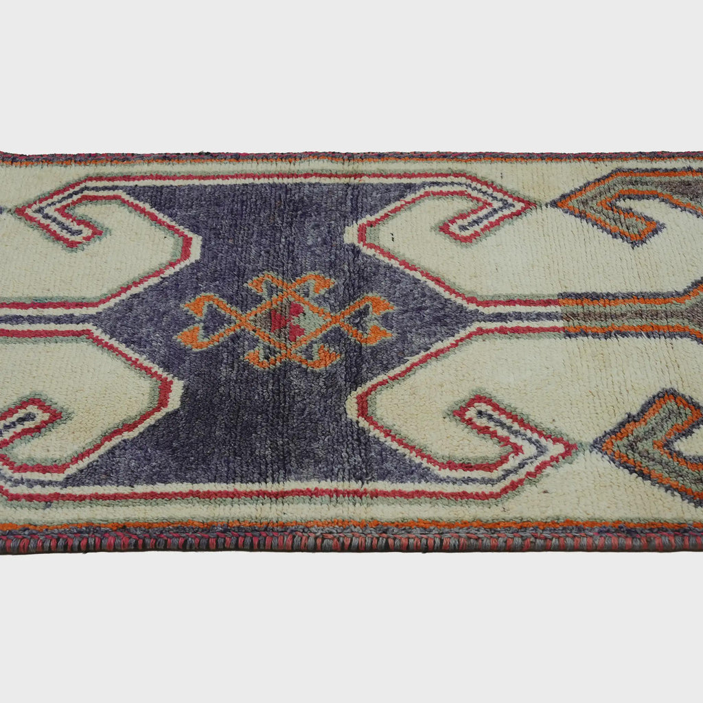 3x11 Handmade Turkish Wool Runner Rug - Cream Blue Orange Vintage Hallway Rug