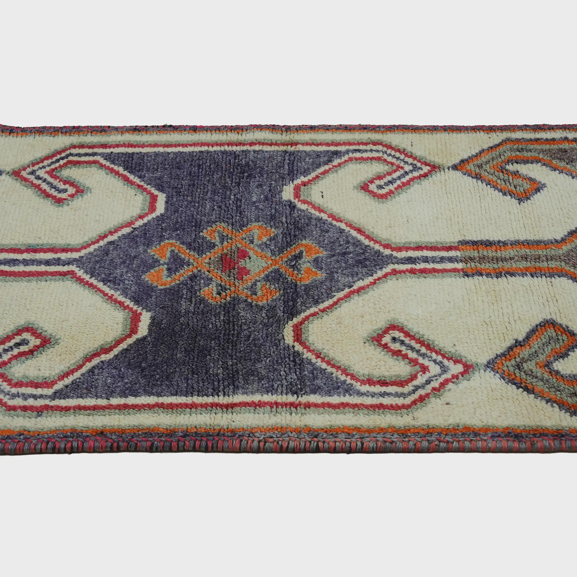 3x11 Handmade Turkish Wool Runner Rug - Cream Blue Orange Vintage Hallway Rug