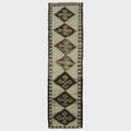 3x10 Handmade Turkish Wool Runner Rug - Brown Ivory Vintage Hallway Rug