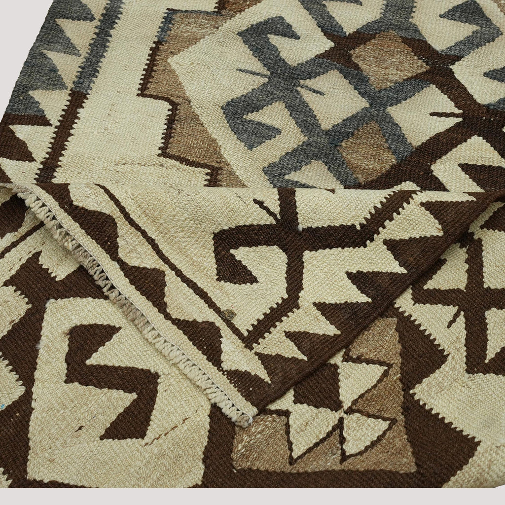 Vintage Turkish Kilim Runner Rug – Handwoven Geometric Tribal Hallway Carpet