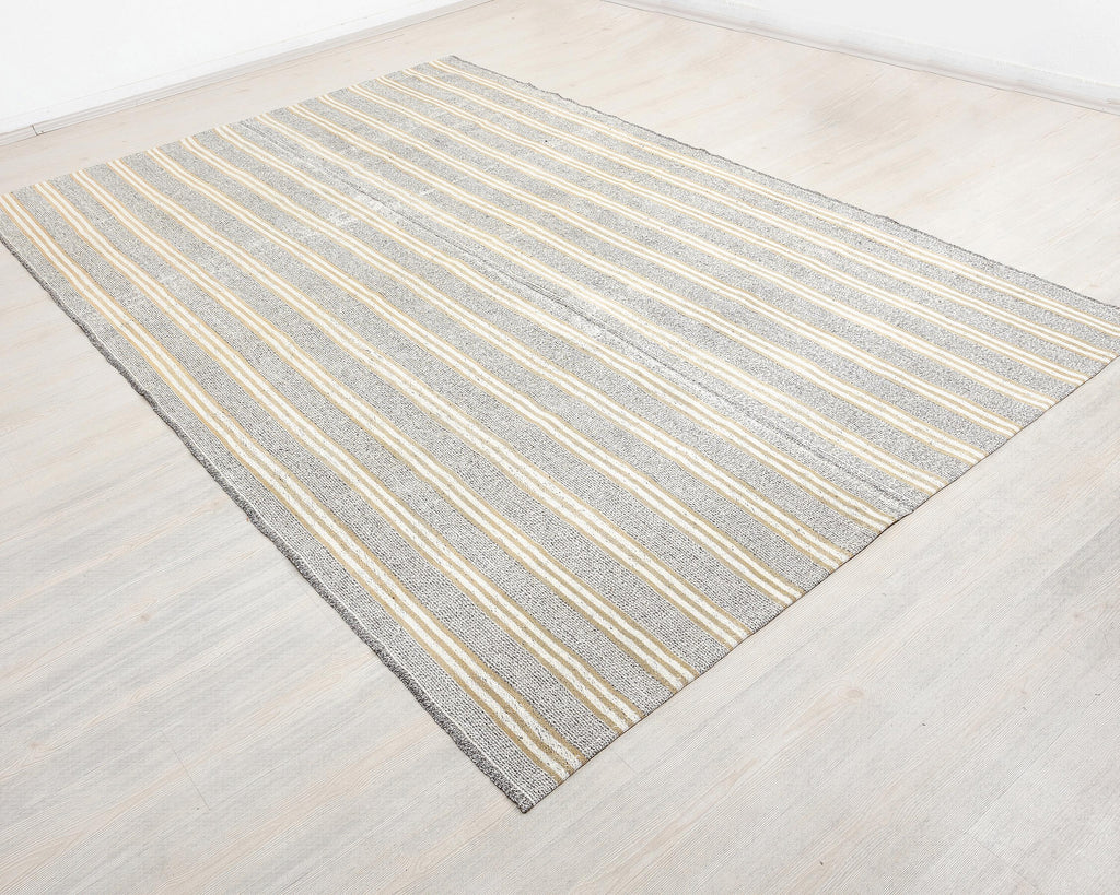 7 x 10 Handwoven Gray Wool Kilim Rugs.