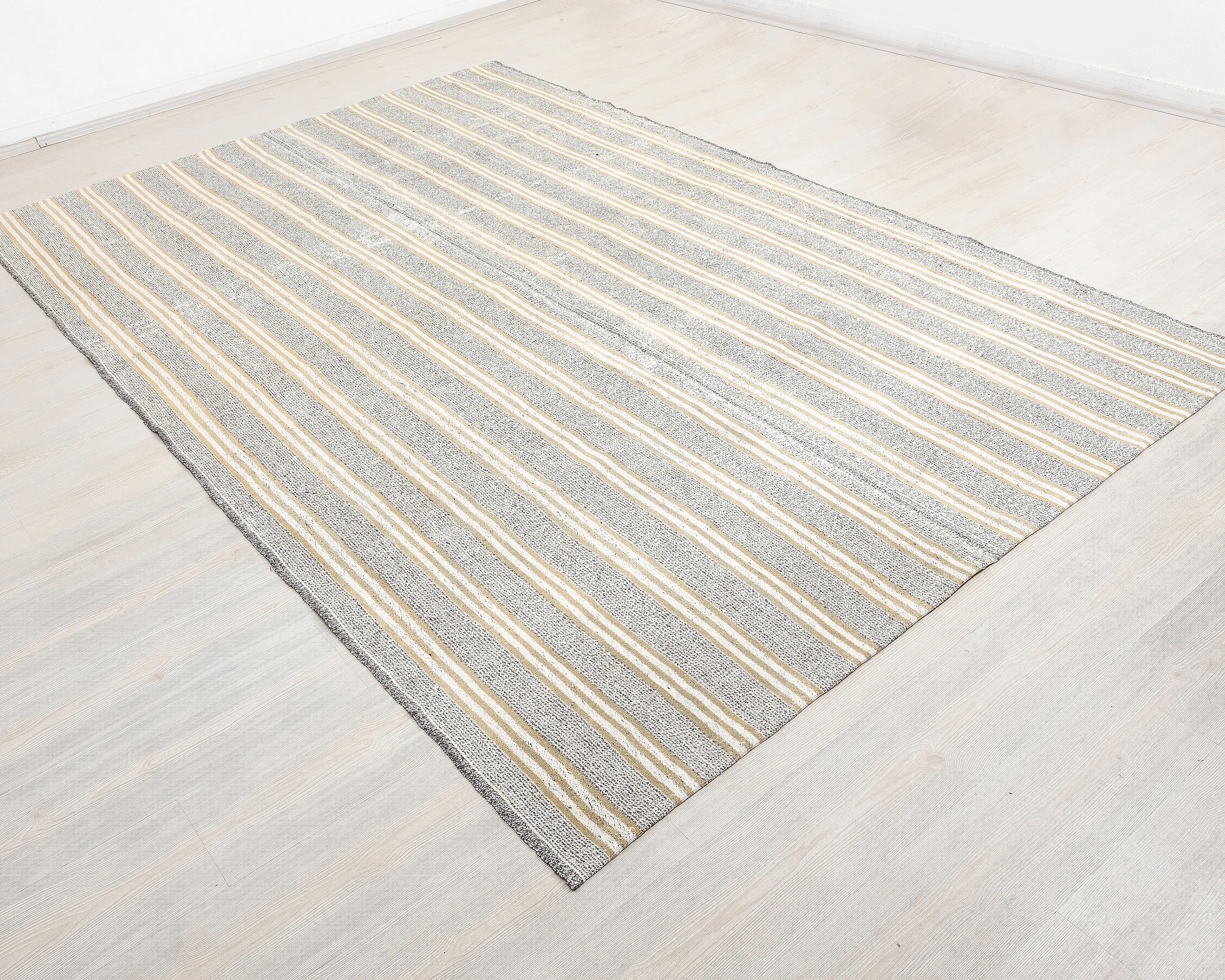 7 x 10 Handwoven Gray Wool Kilim Rugs.