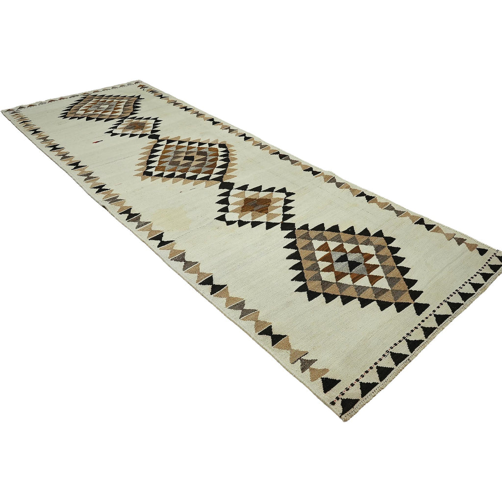 4x11 Handwoven Vintage Turkish Wool Kilim - Antique Oushak Design - Tribal Runner Carpet.