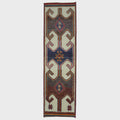 3x11 Handmade Turkish Wool Runner Rug - Cream Blue Orange Vintage Hallway Rug