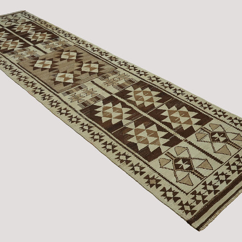 3x11 Beige Vintage Turkish Runner Rug | Antique Wool Runner for Farmhouse Entryway