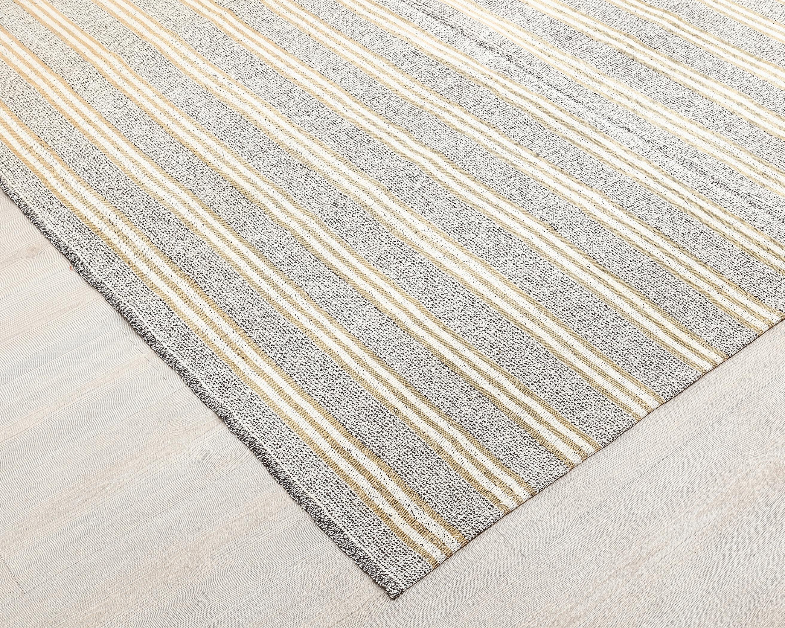7 x 10 Handwoven Gray Wool Kilim Rugs.