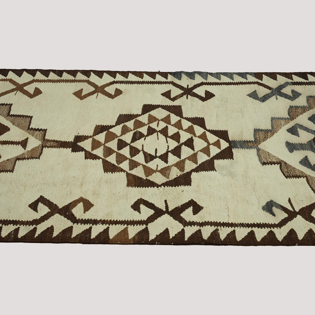 Vintage Turkish Kilim Runner Rug – Handwoven Geometric Tribal Hallway Carpet