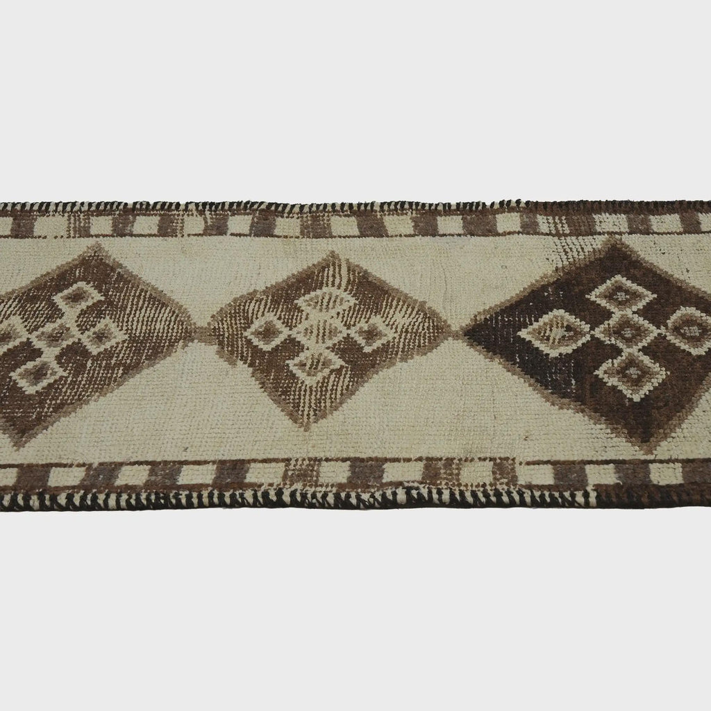 3x10 Handmade Turkish Wool Runner Rug - Brown Ivory Vintage Hallway Rug