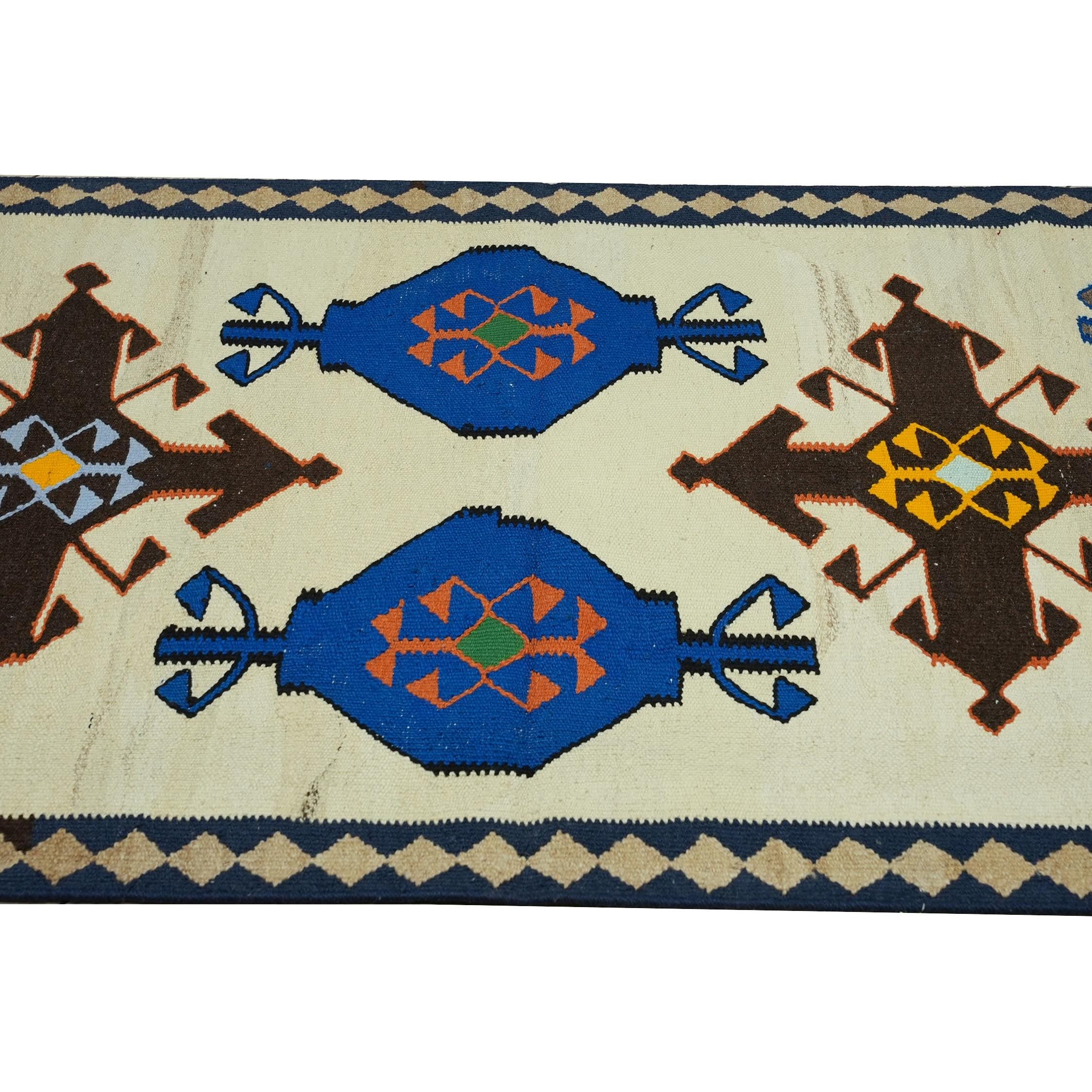 4x11 Handwoven Turkish Wool Kilim 3.7x11.2 Ft- Antique Oushak Design - Vintage Tribal Runner Carpet