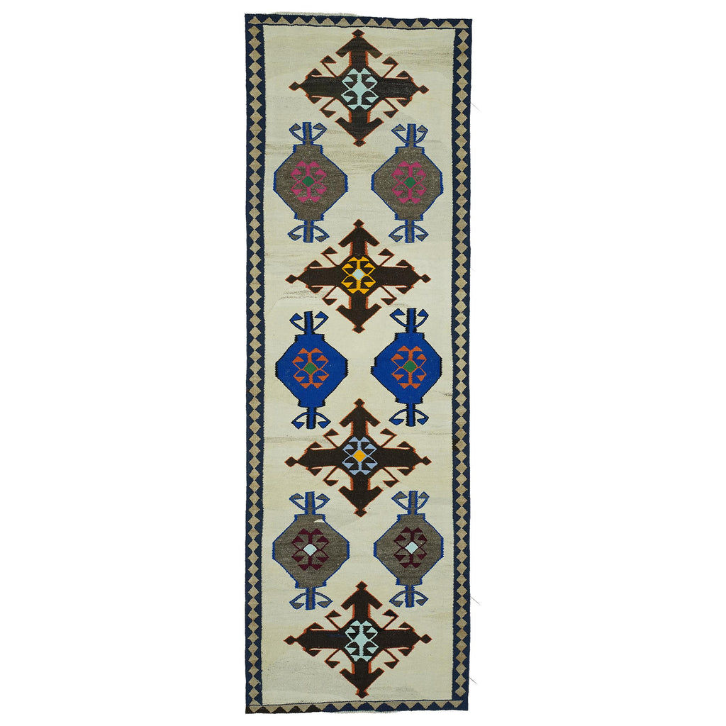 4x11 Handwoven Turkish Wool Kilim 3.7x11.2 Ft- Antique Oushak Design - Vintage Tribal Runner Carpet
