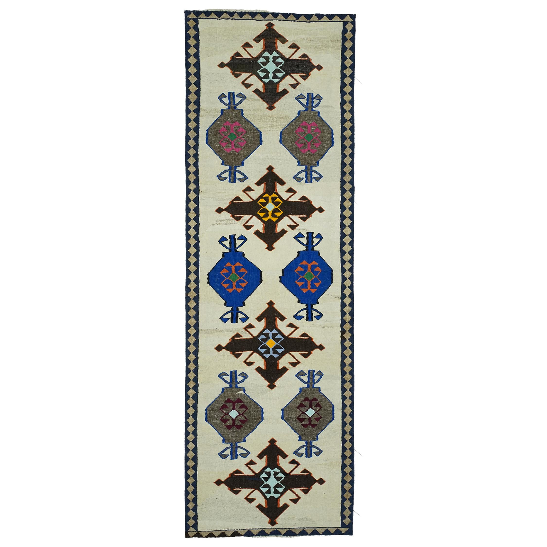 4x11 Handwoven Turkish Wool Kilim 3.7x11.2 Ft- Antique Oushak Design - Vintage Tribal Runner Carpet