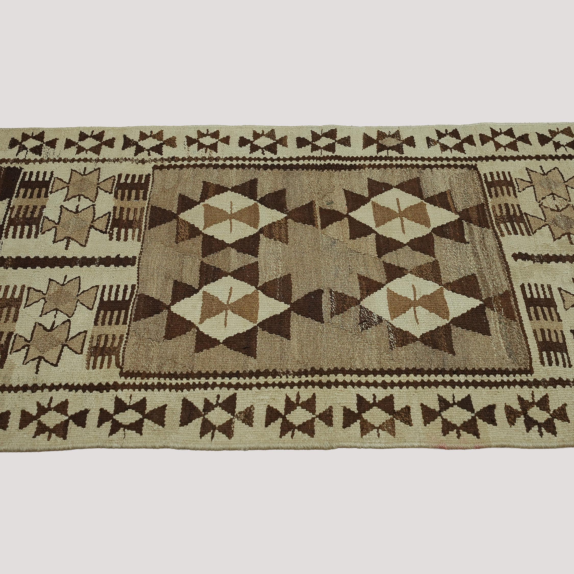 3x11 Beige Vintage Turkish Runner Rug | Antique Wool Runner for Farmhouse Entryway