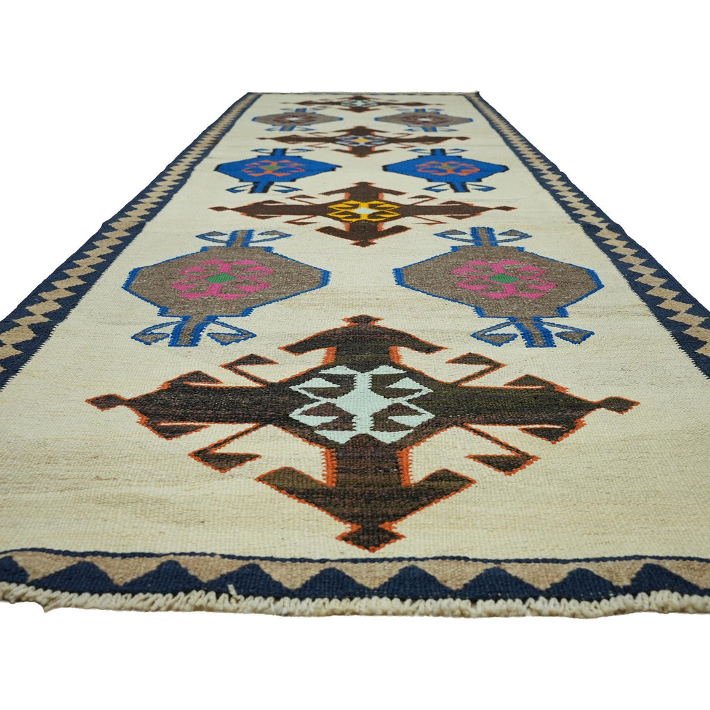 4x11 Handwoven Turkish Wool Kilim 3.7x11.2 Ft- Antique Oushak Design - Vintage Tribal Runner Carpet