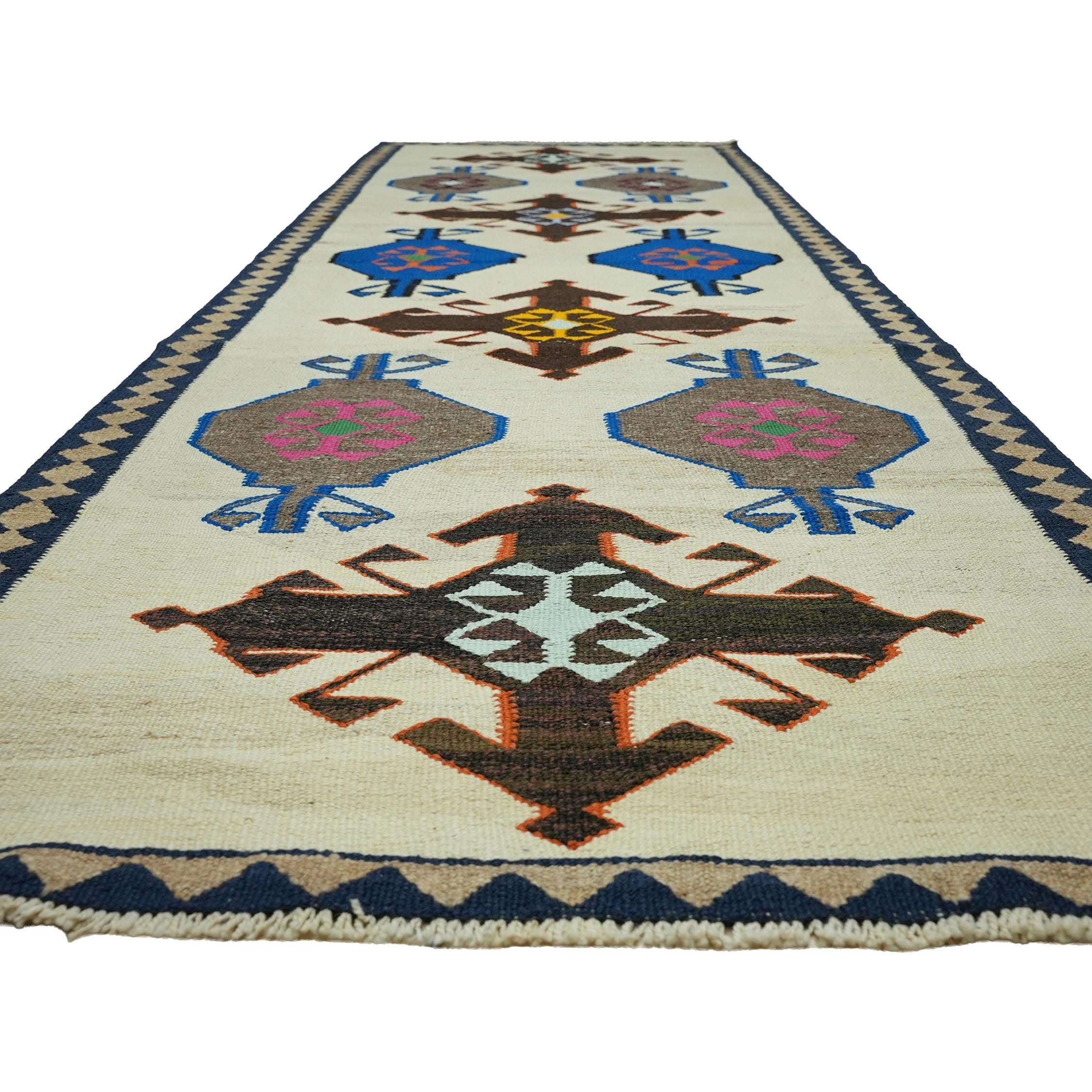 4x11 Handwoven Turkish Wool Kilim 3.7x11.2 Ft- Antique Oushak Design - Vintage Tribal Runner Carpet