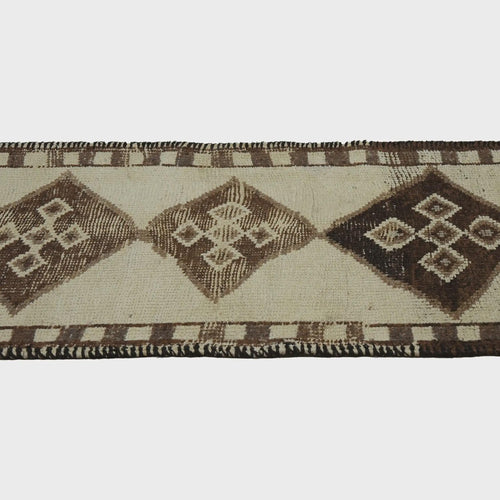 3x10 Handmade Turkish Wool Runner Rug - Brown Ivory Vintage Hallway Rug